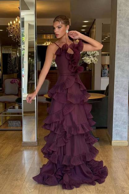 Ruffled Design Strap Maxi Dress