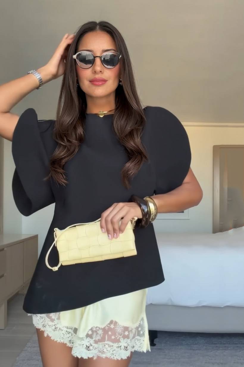 Boat Collar Irregular Hem Shirt And Lace Shorts Set