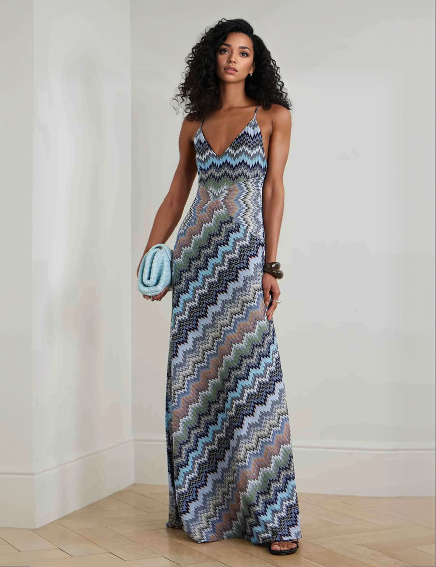 Casual Halter Neck Print Slim-fit Maxi Dress