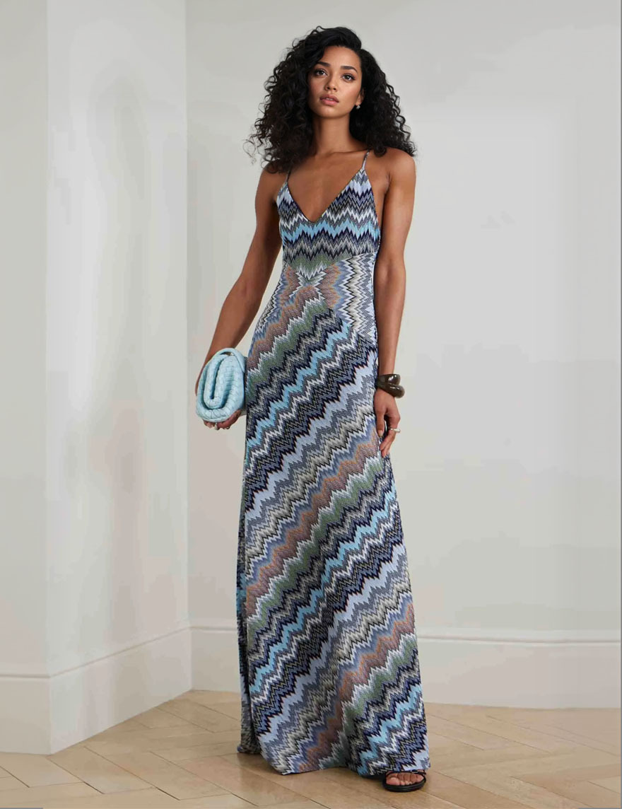 Casual Halter Neck Print Slim-fit Maxi Dress