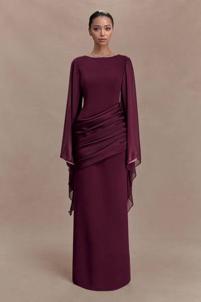 Pleated Design Long Sleeve Maxi Dress
