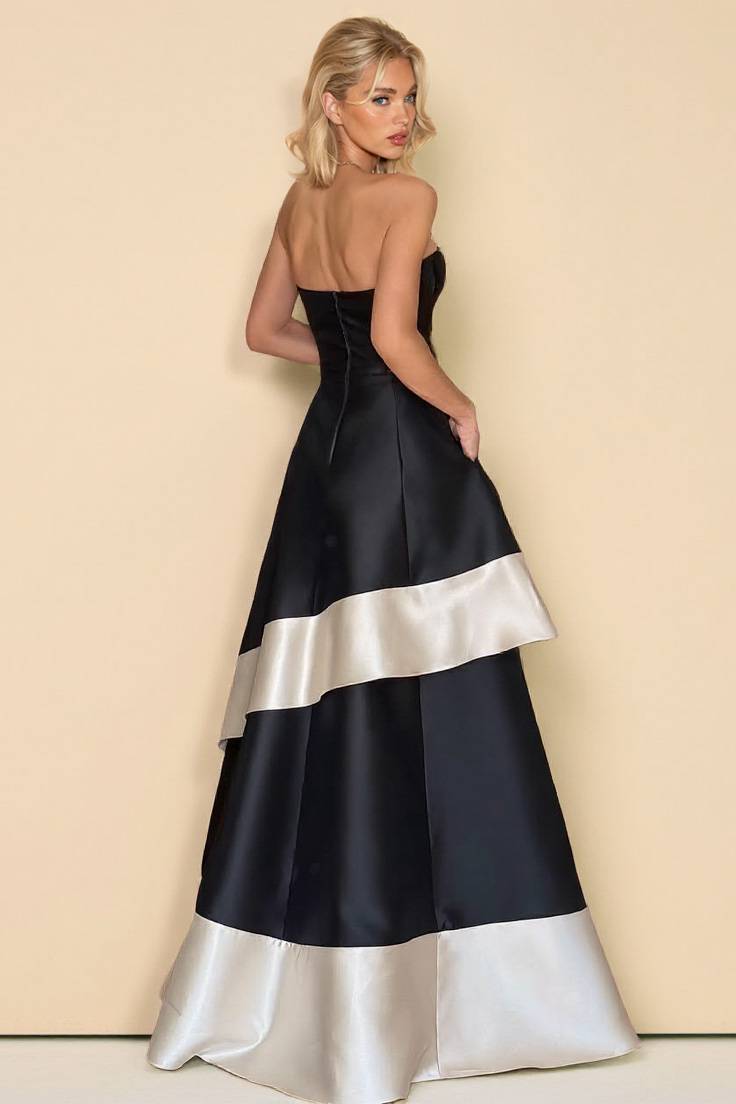 Tube Top Color Contrast High Waist A- Line Maxi Dress