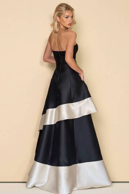 Tube Top Color Contrast High Waist A- Line Maxi Dress