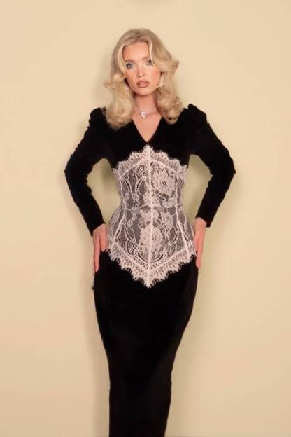 Velvet Splicing Lace Midi Dress