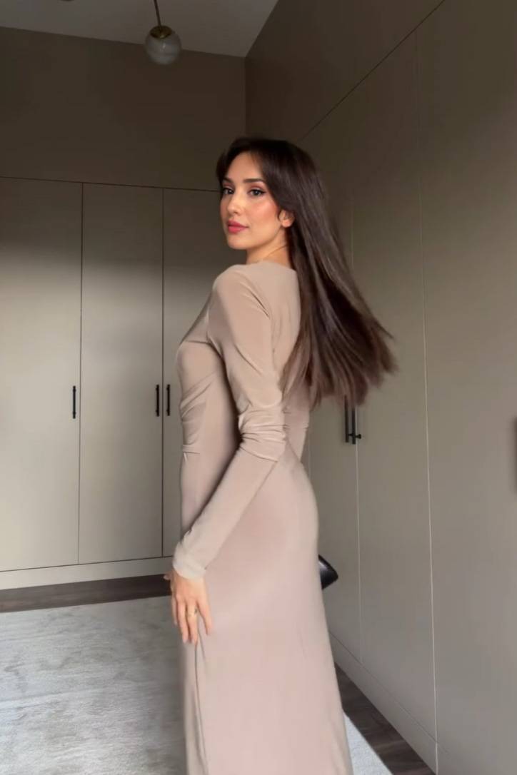 Pleated Front Slit Maxi Dress