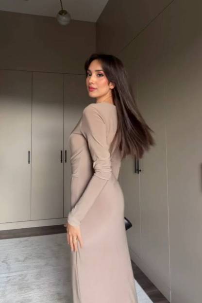 Pleated Front Slit Maxi Dress