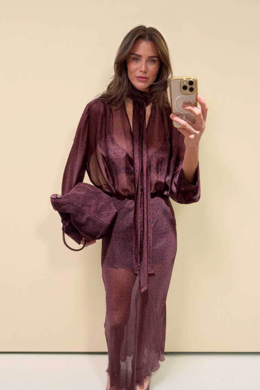 Polka Dot Printed Scarf Maxi Dress