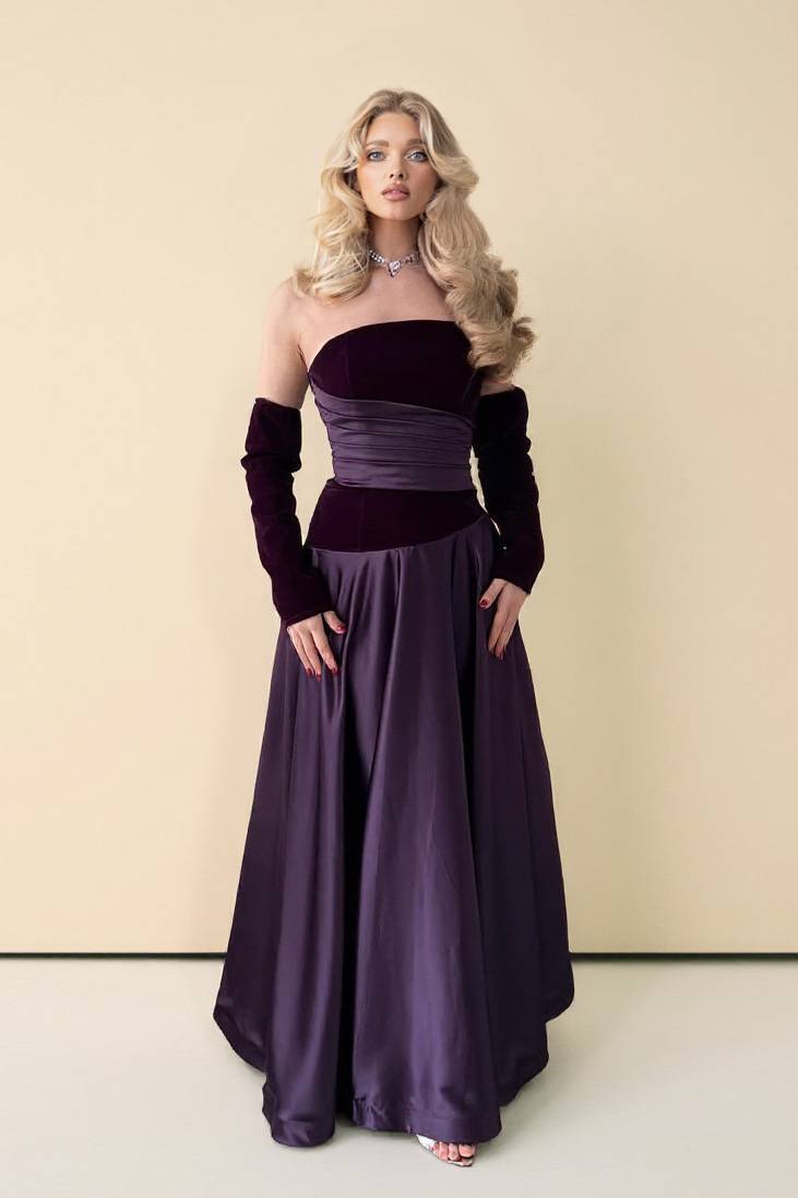 Velvet Splicing Pleated Maxi Dress