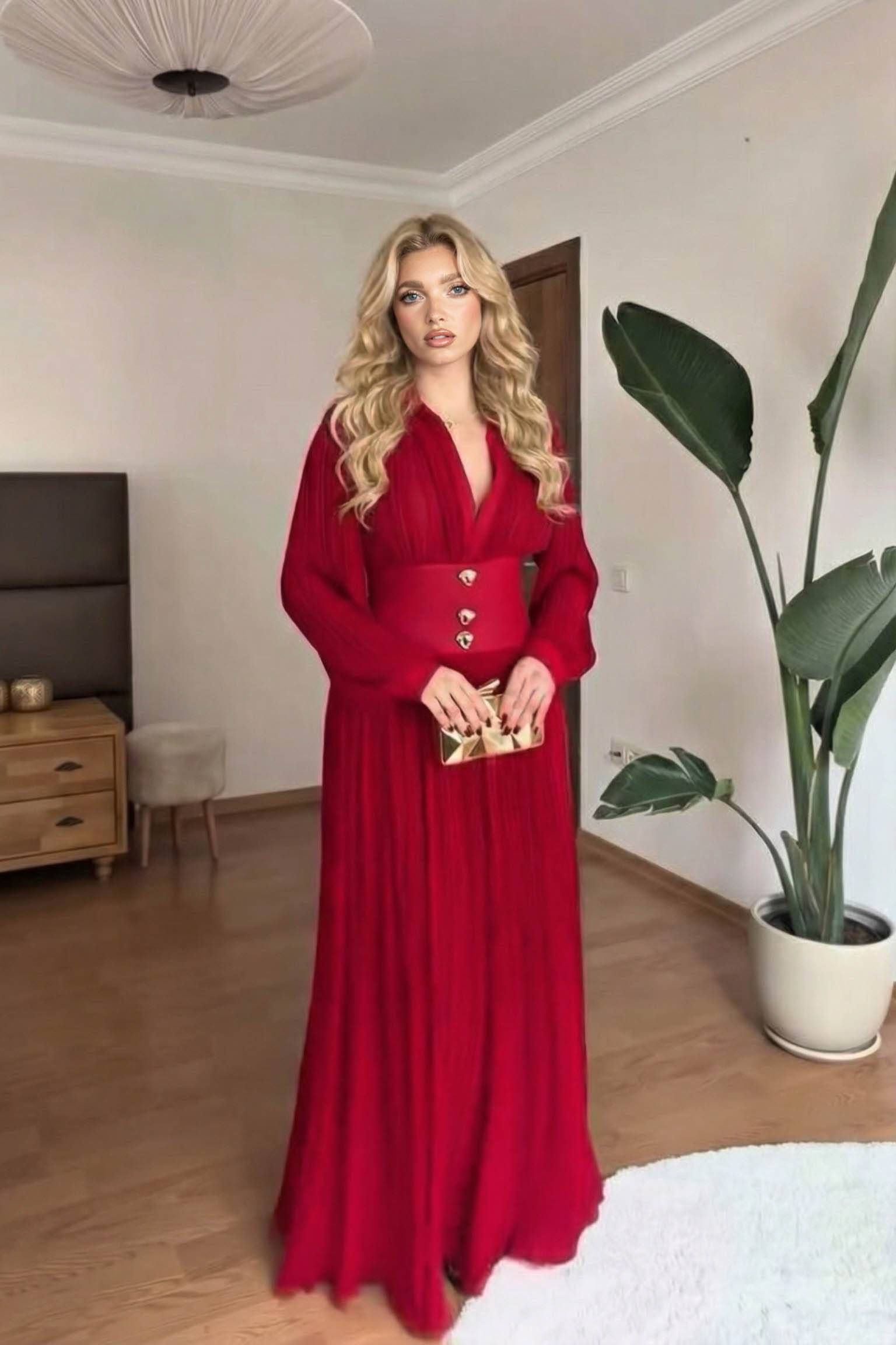 High-Waist Pleated Maxi Dress