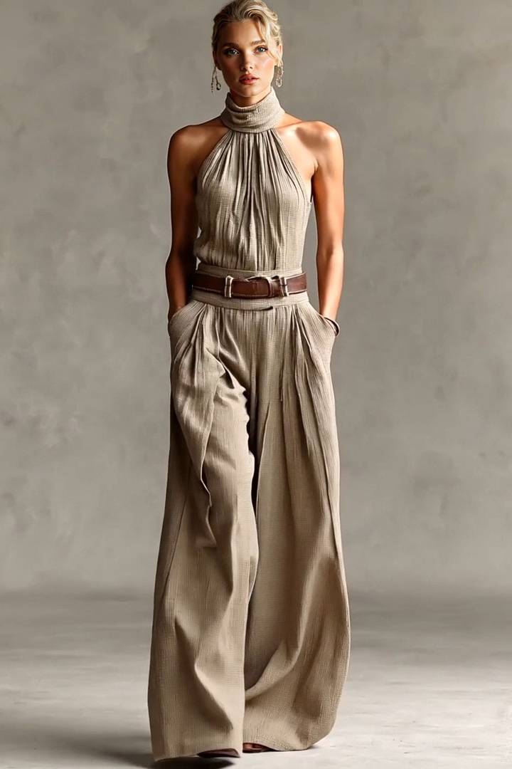 Minimalist High-Neck Off-Shoulder Jumpsuits