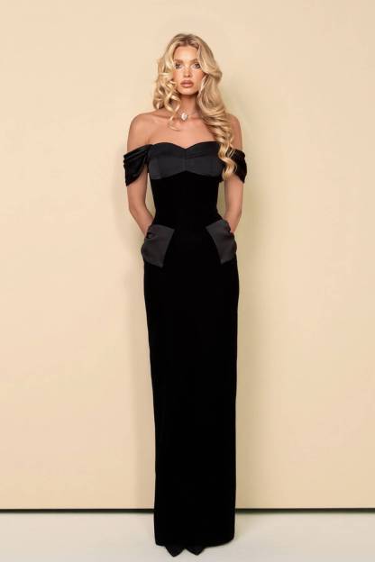 Velvet Splicing Off-Shoulder Maxi Dress