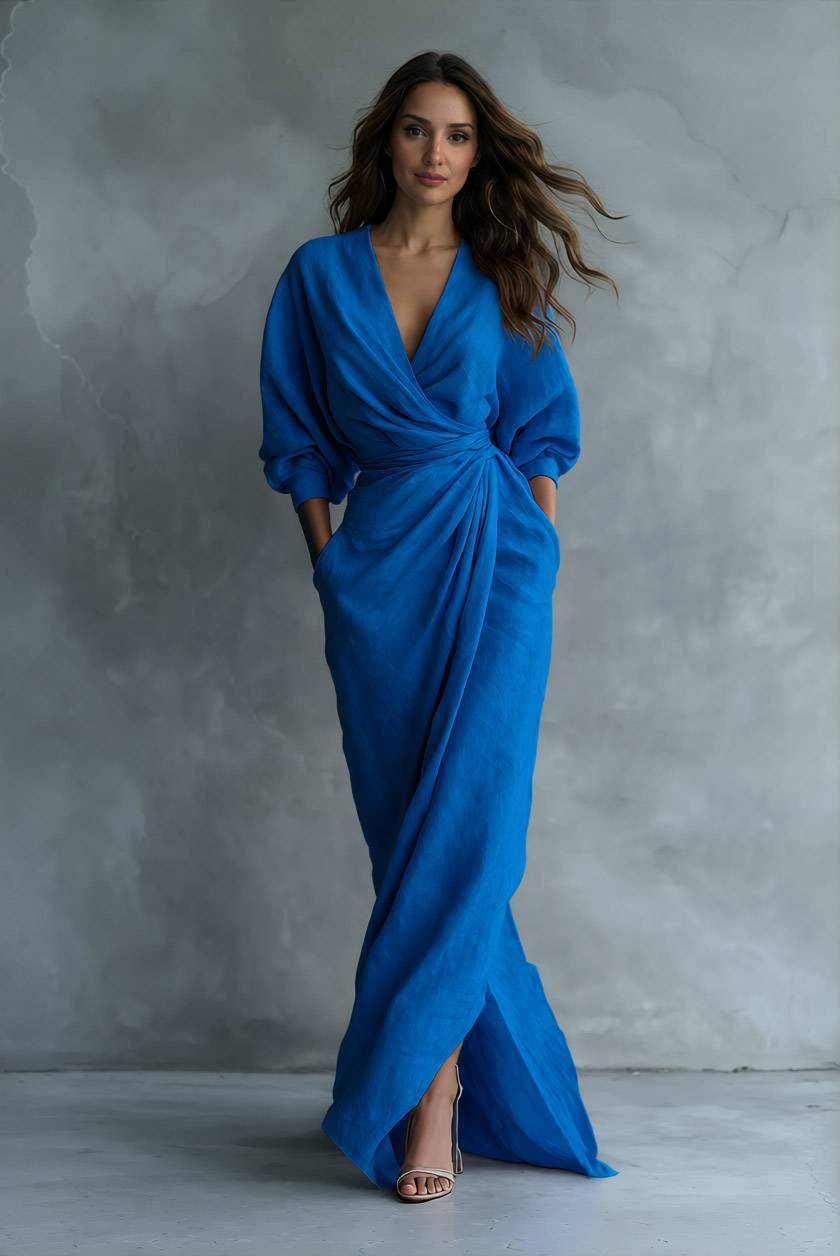 Vacation Style V-Neck Lace-Up Maxi Dress