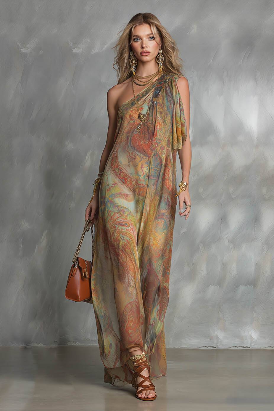 Printed Off-shoulder Maxi Dress