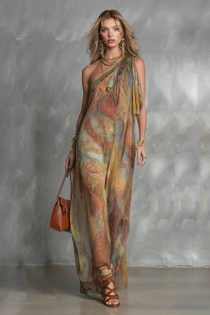 Printed Off-shoulder Maxi Dress