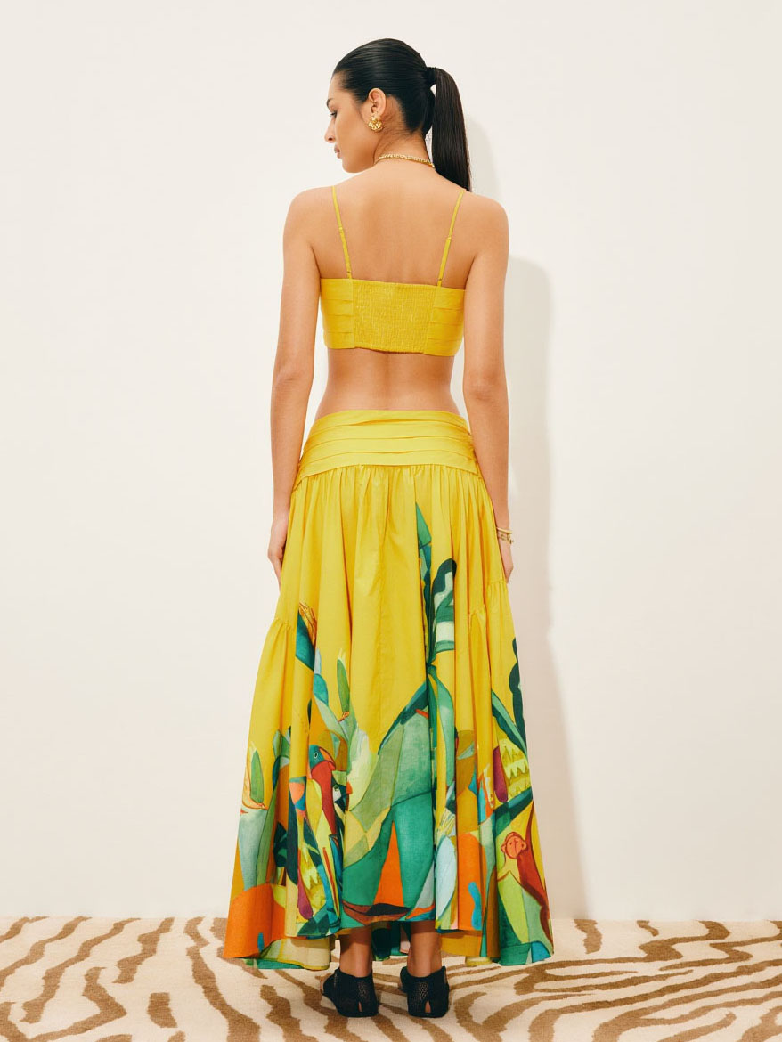 Elegant Strapless Top & Printed Maxi Skirt Two-Piece Set