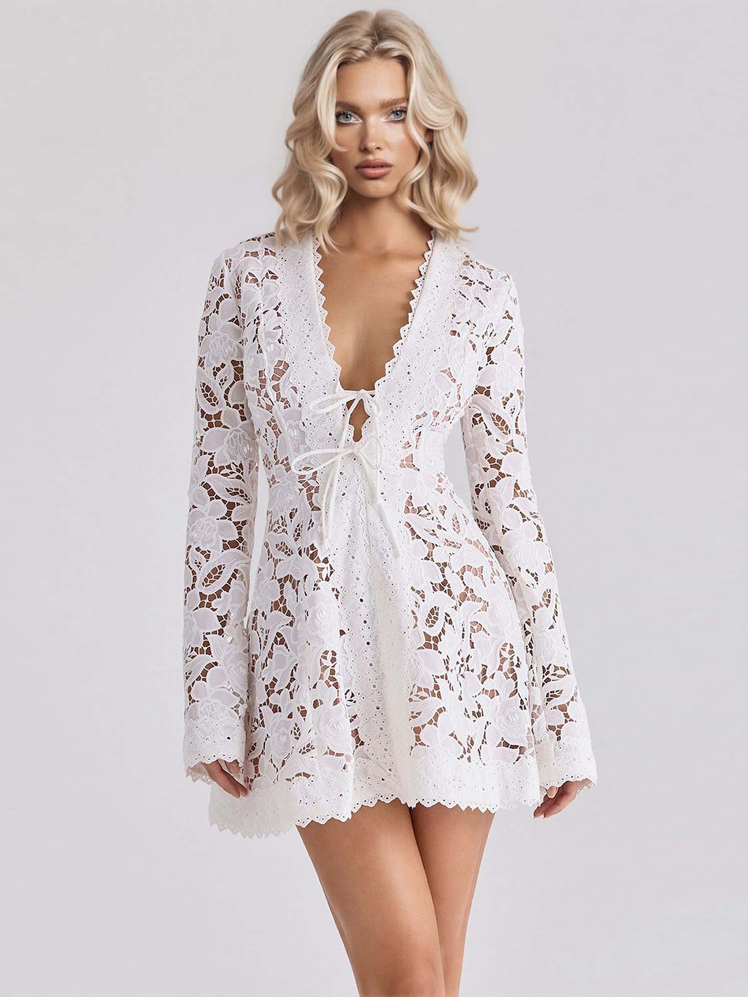 Exquisite Lace Deep V-Neck Mini Dress – Likemychoice
