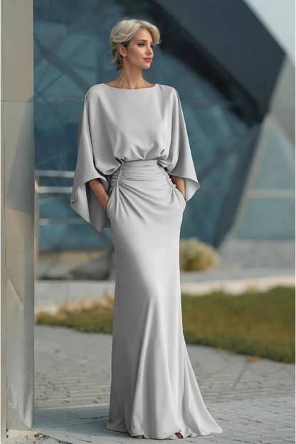 Boat Neck Backless Pleated Maxi Dress