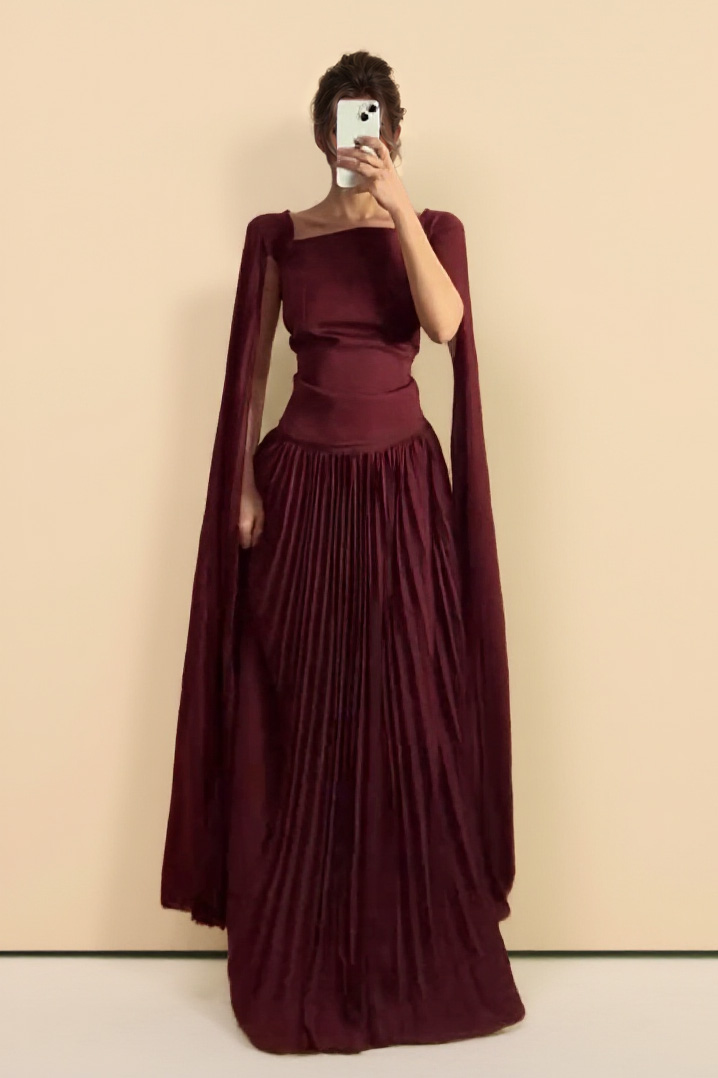 Shawl Sleeve Pleated Maxi Dress