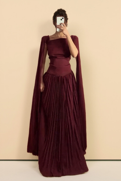 Shawl Sleeve Pleated Maxi Dress