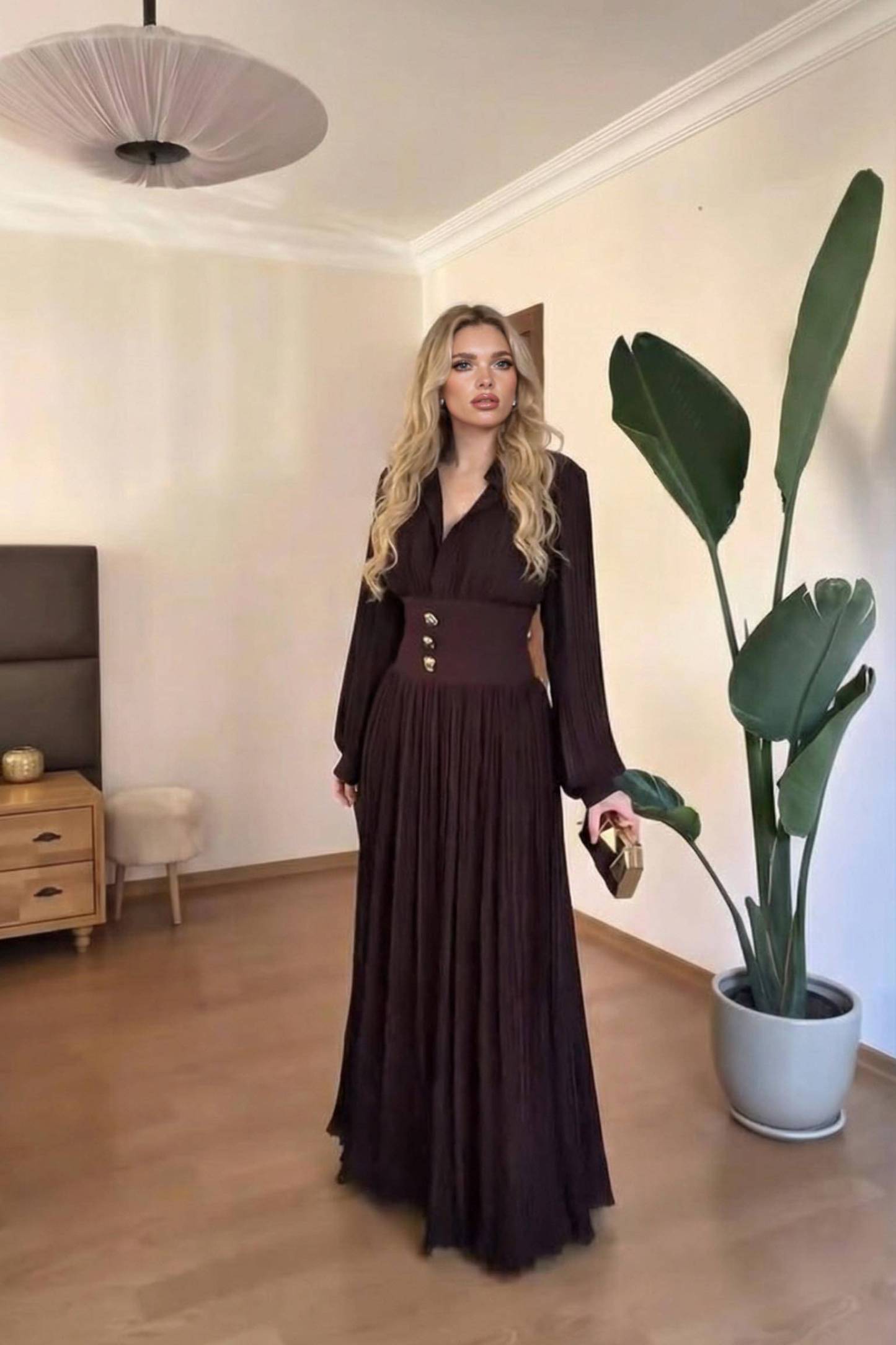 High-Waist Pleated Maxi Dress