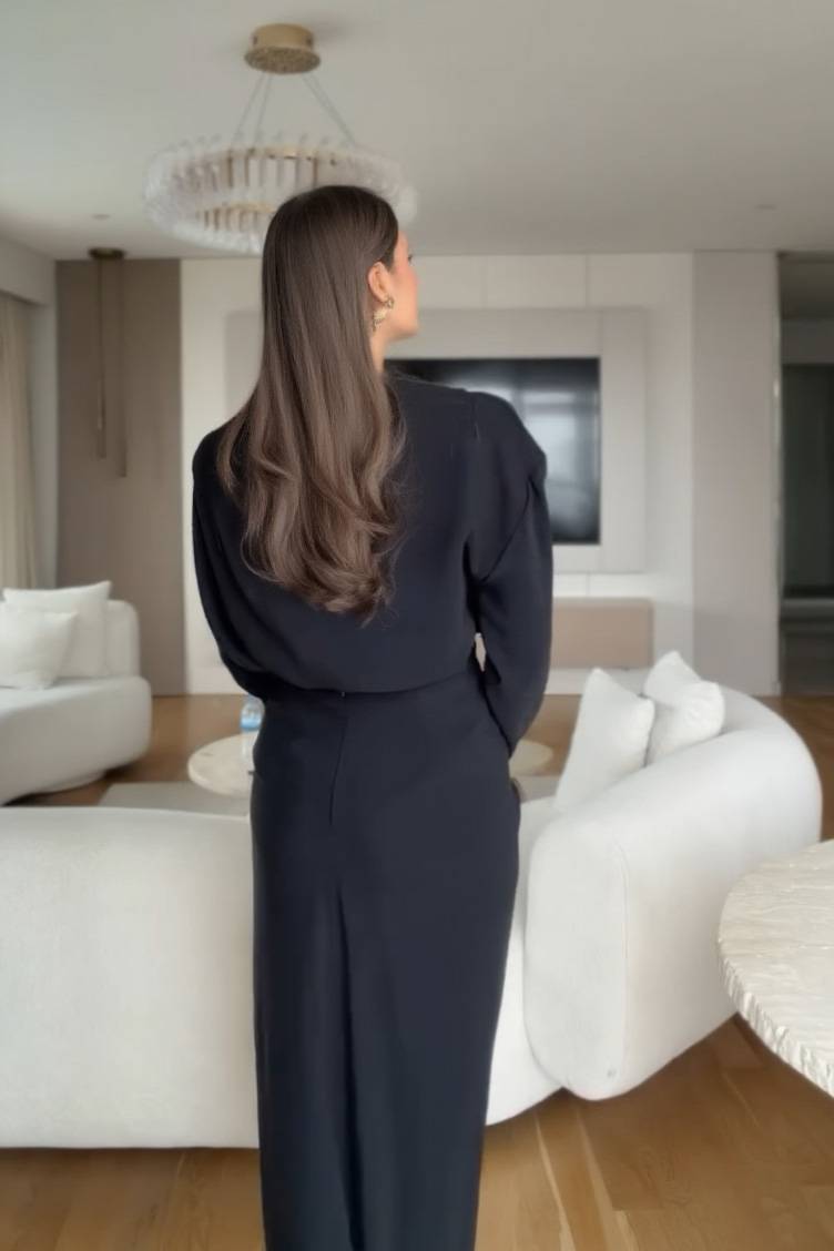 Boat Neck Pleated Slim Fit Maxi Dress