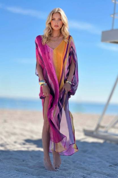 V-Neck Side Slit Printed Maxi Dress