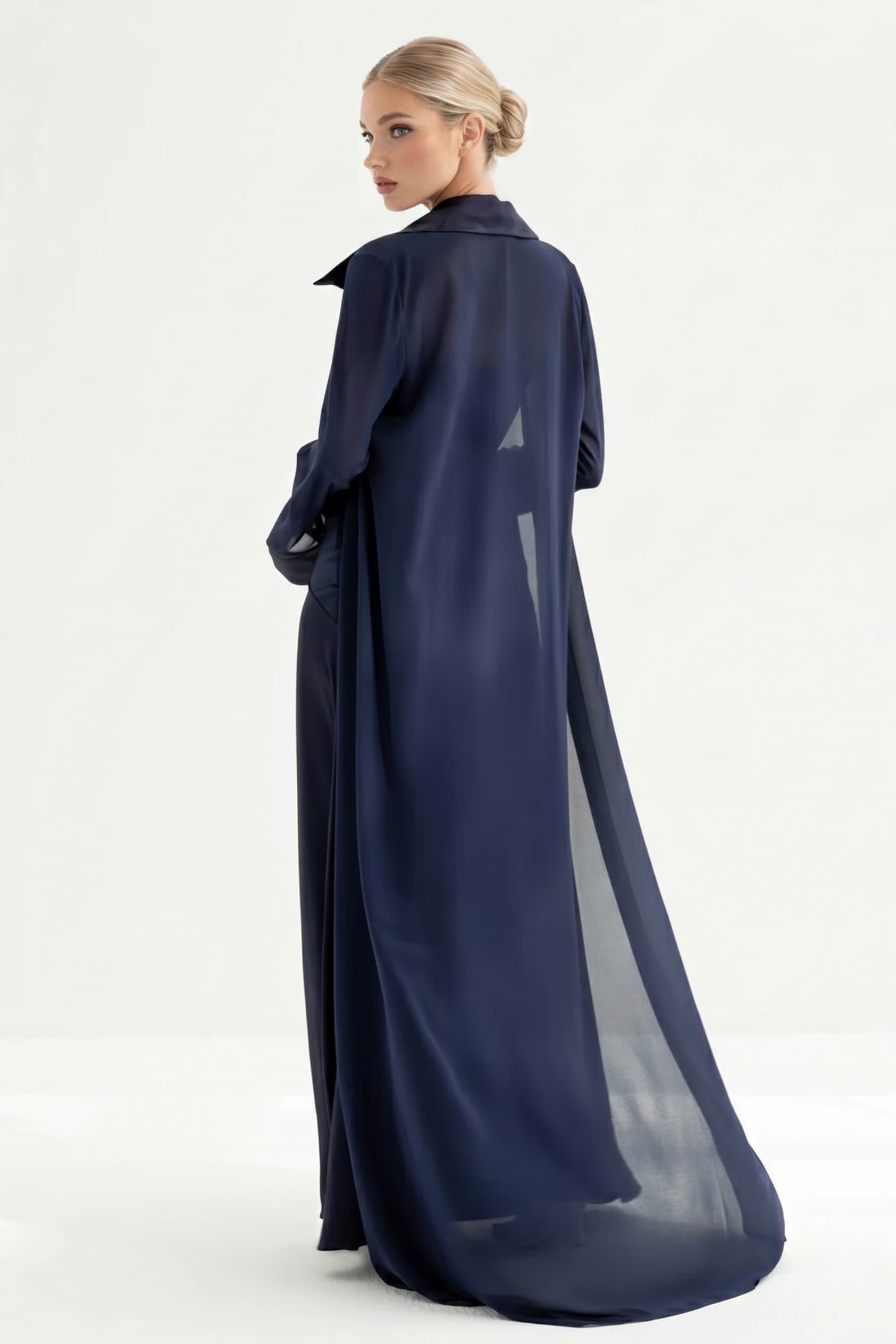 Elegant Satin Maxi Dress & Long Sheer Chiffon Cover-Up Two-Piece Set