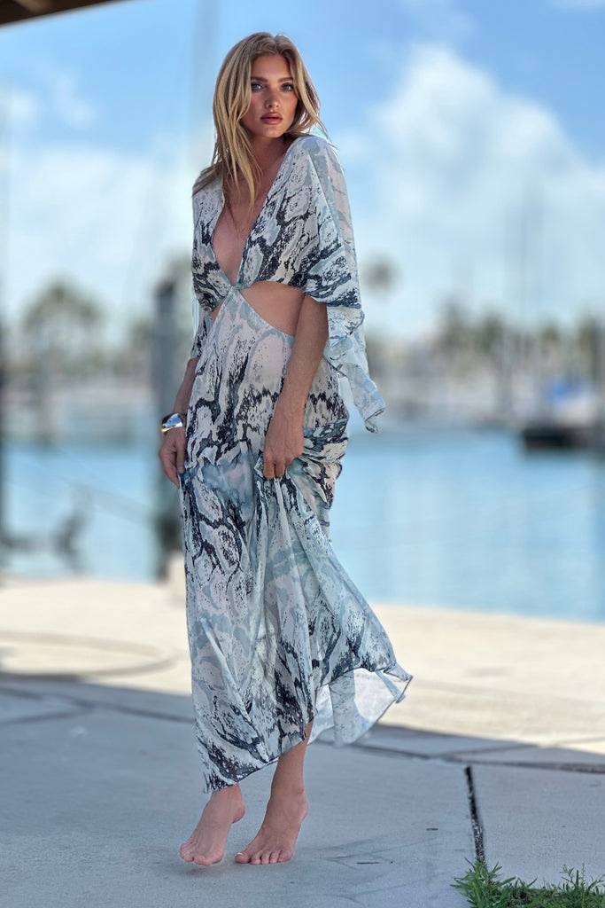 Hollow Design Printed Maxi Dress