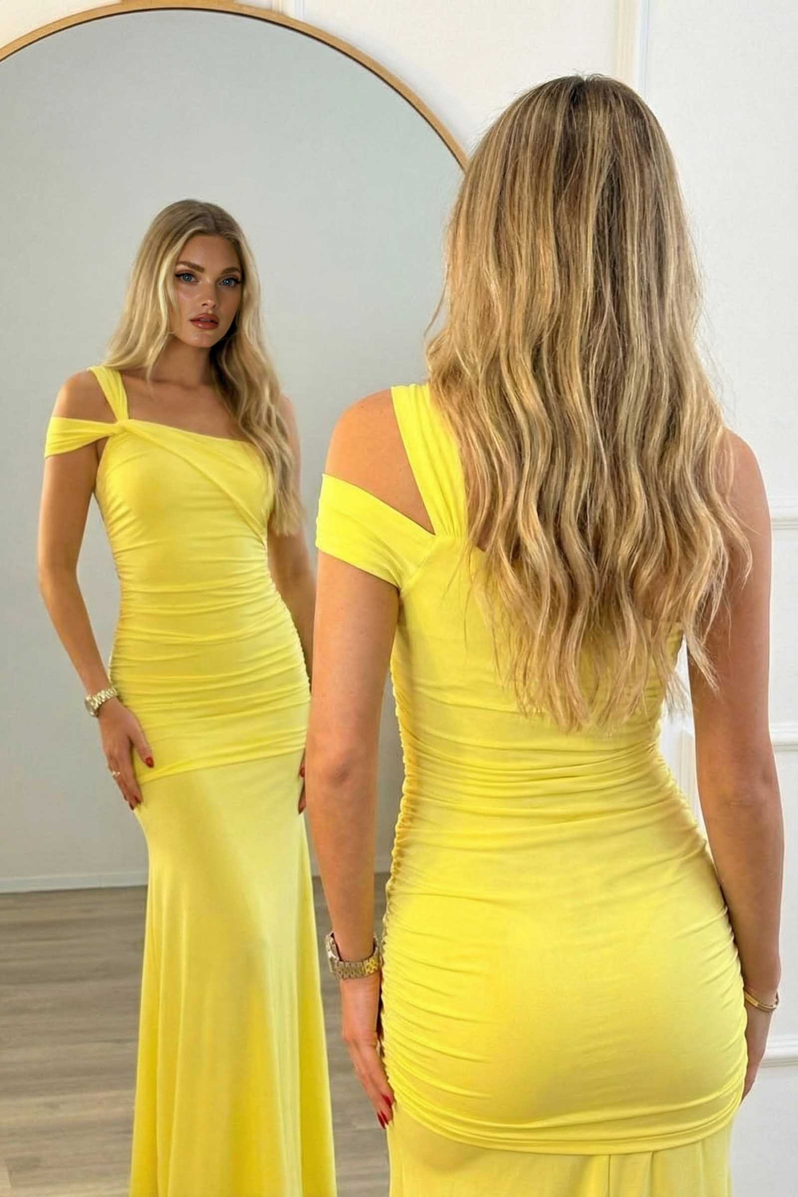 Off-Shoulder Asymmetrical Maxi Dress