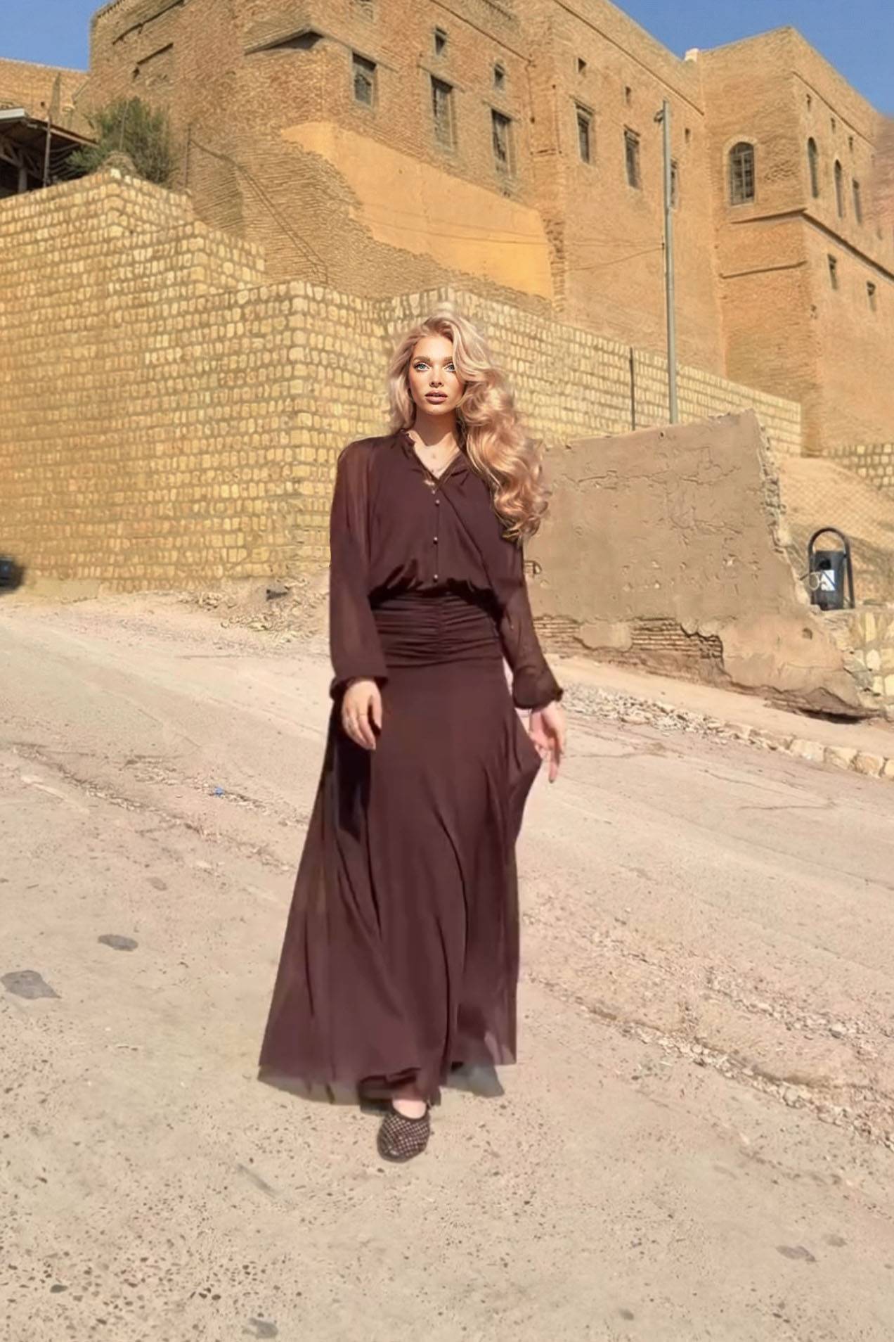 Chiffon Pleated Maxi Dress