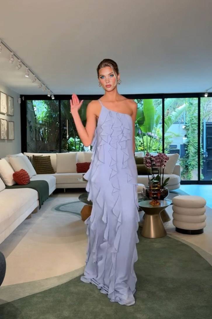 Slant Shoulder Ruffled Maxi Dress