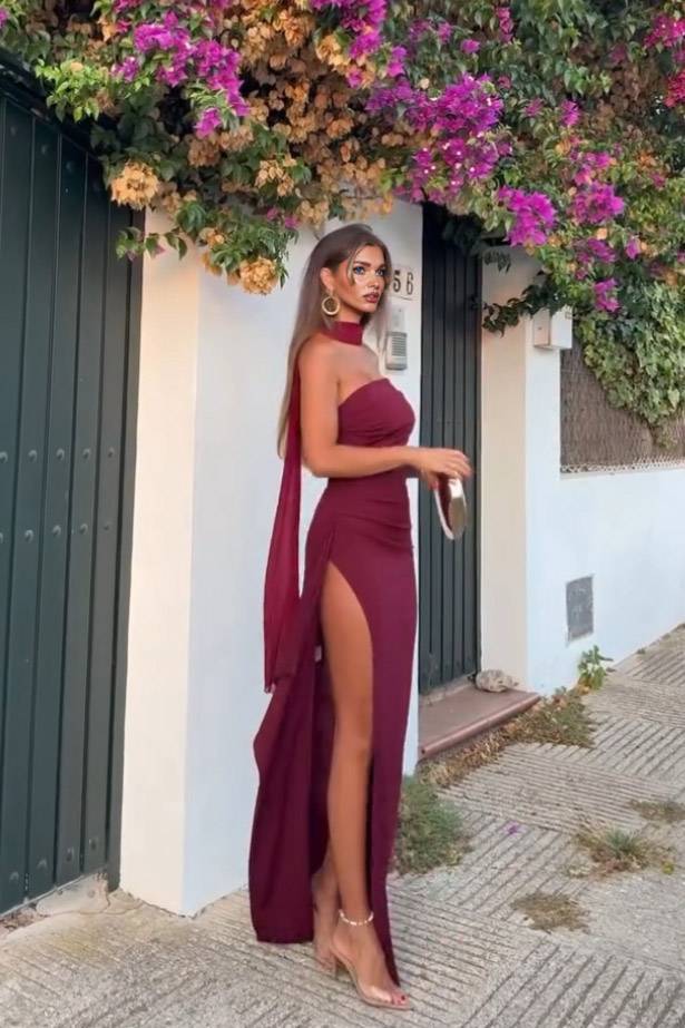 Side Slit Scarf Maxi Dress