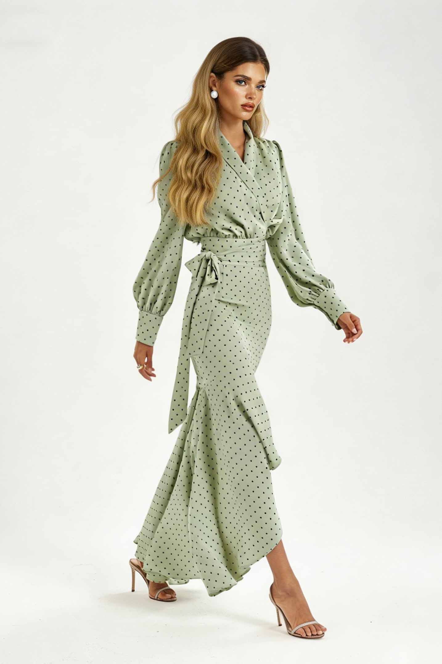 Polka Dot High-waisted Fishtail Maxi Dress
