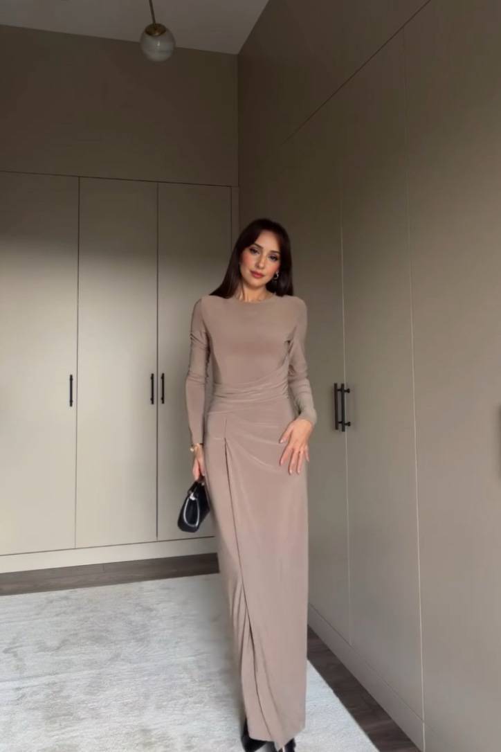 Pleated Front Slit Maxi Dress