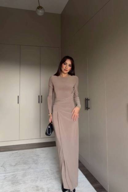 Pleated Front Slit Maxi Dress