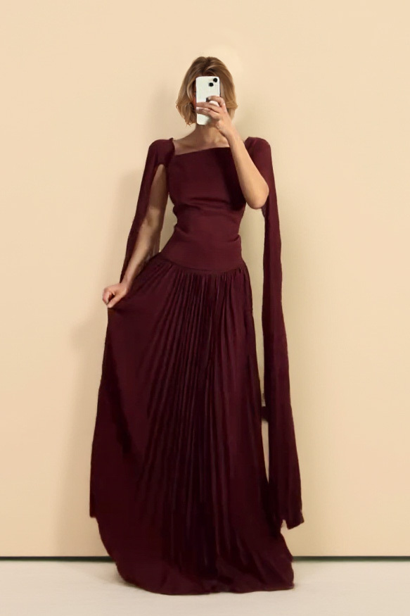 Shawl Sleeve Pleated Maxi Dress