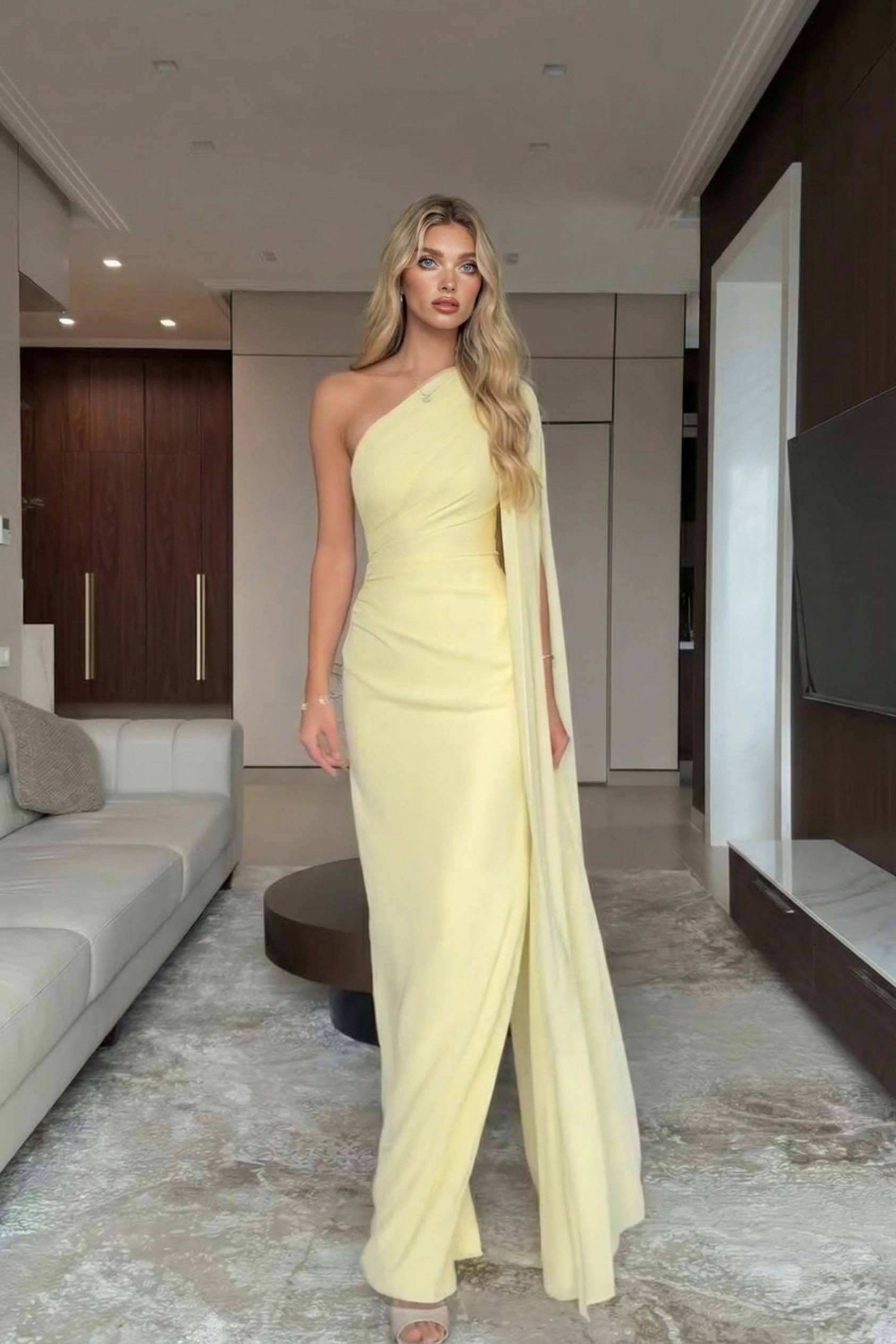 Slant Shoulder Shawl Design Maxi Dress