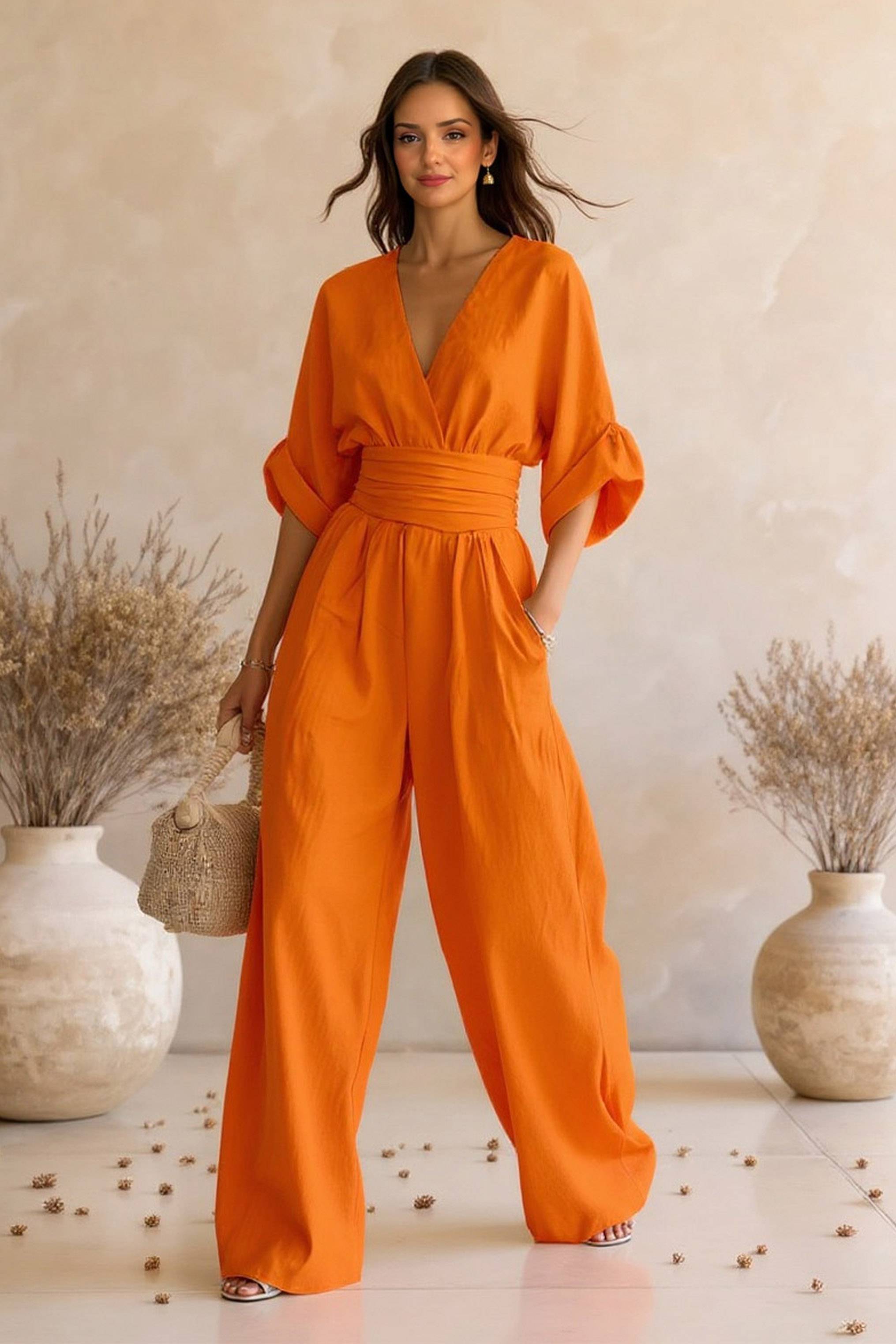 High-Waist Pleated Designs Jumpsuit