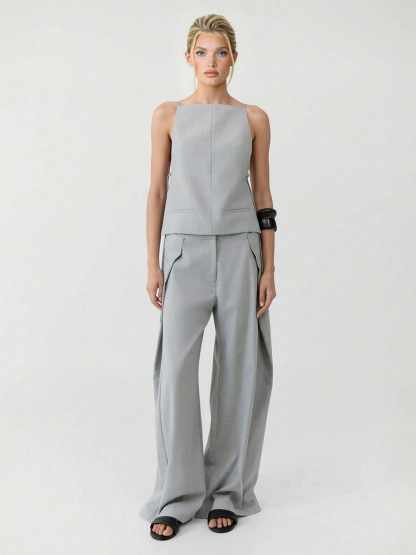 Minimalist Sleeveless Top & Asymmetrical Wide-Leg Pants Two-Piece Set