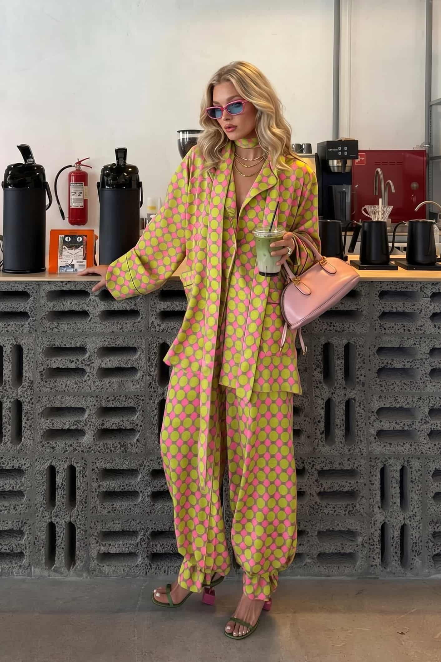 Printed Scarf Shirt And Wide Leg Pants Set