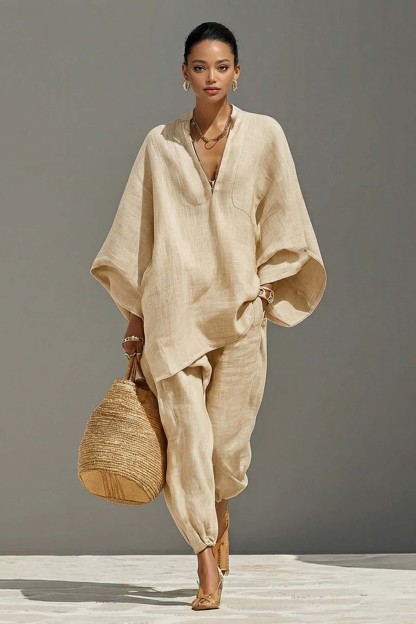 Vertical Collar Loose Shirt And Pants Set