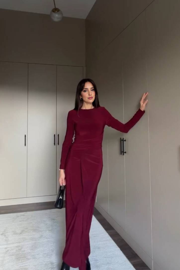 Pleated Front Slit Maxi Dress