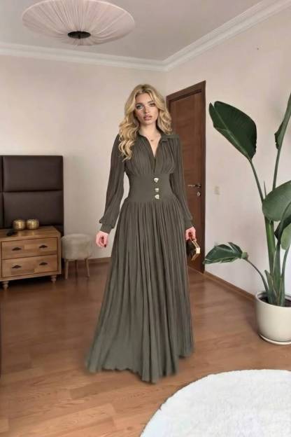 High-Waist Pleated Maxi Dress