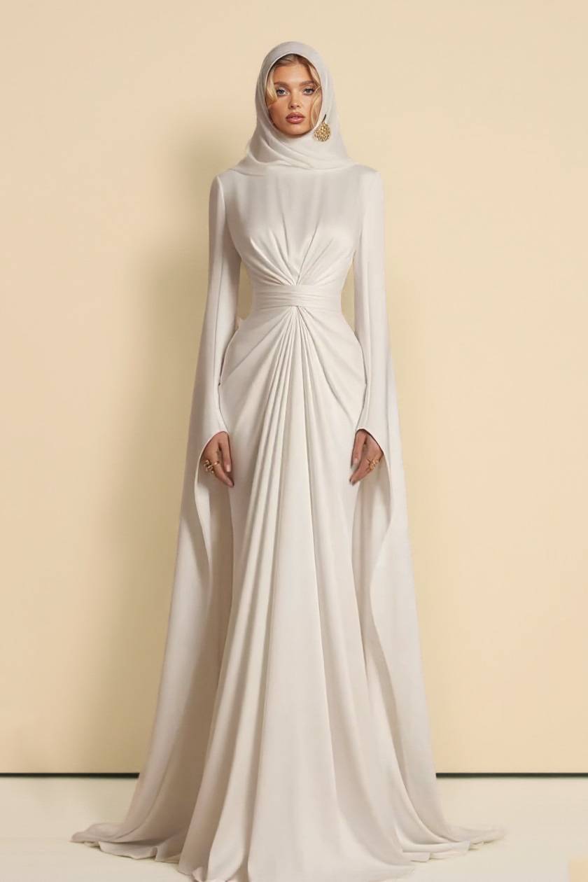 Pleated Design Waist-cinching Maxi Dress