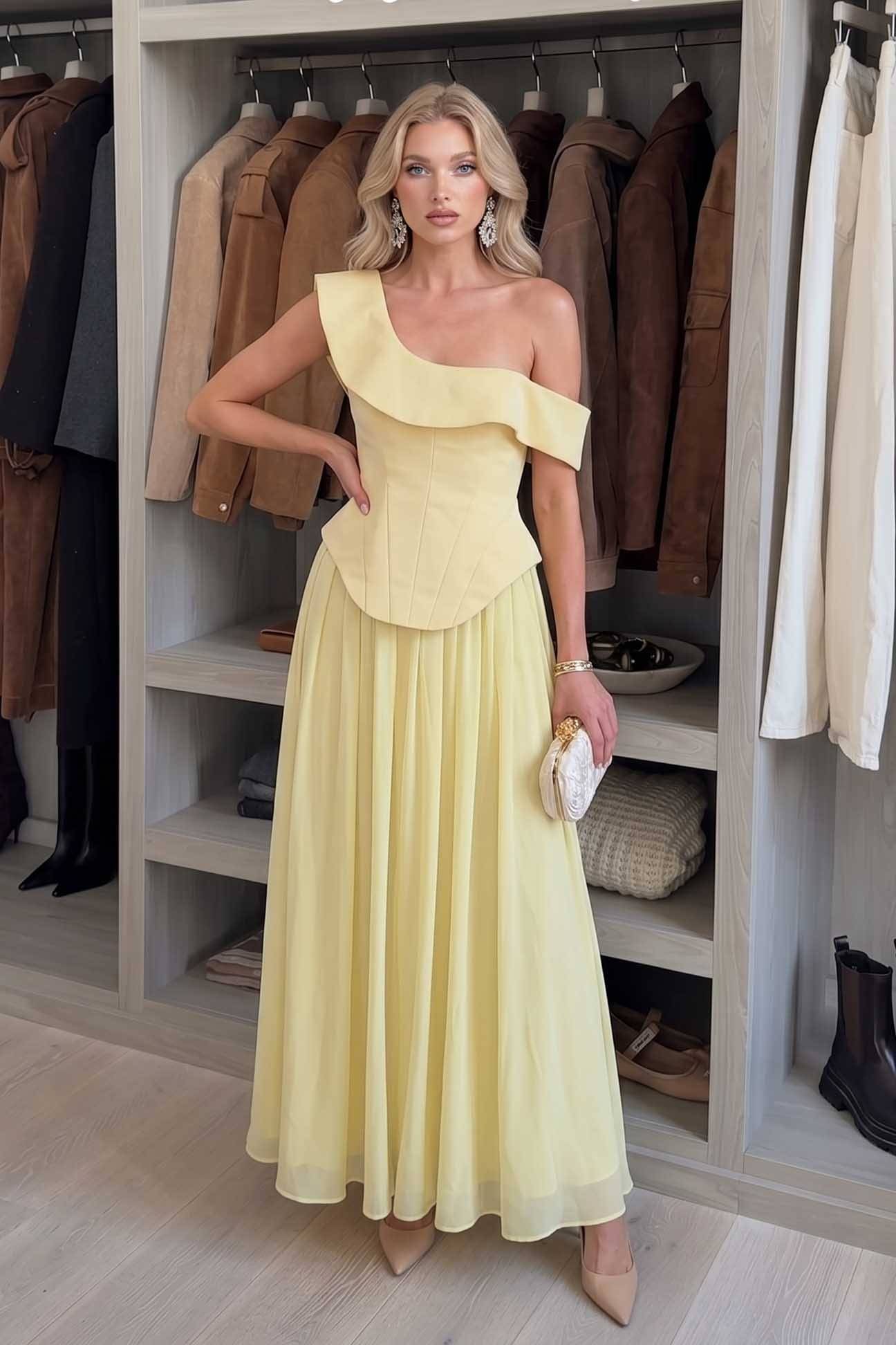 Off-Shoulder Asymmetrical Top And Skirt Set