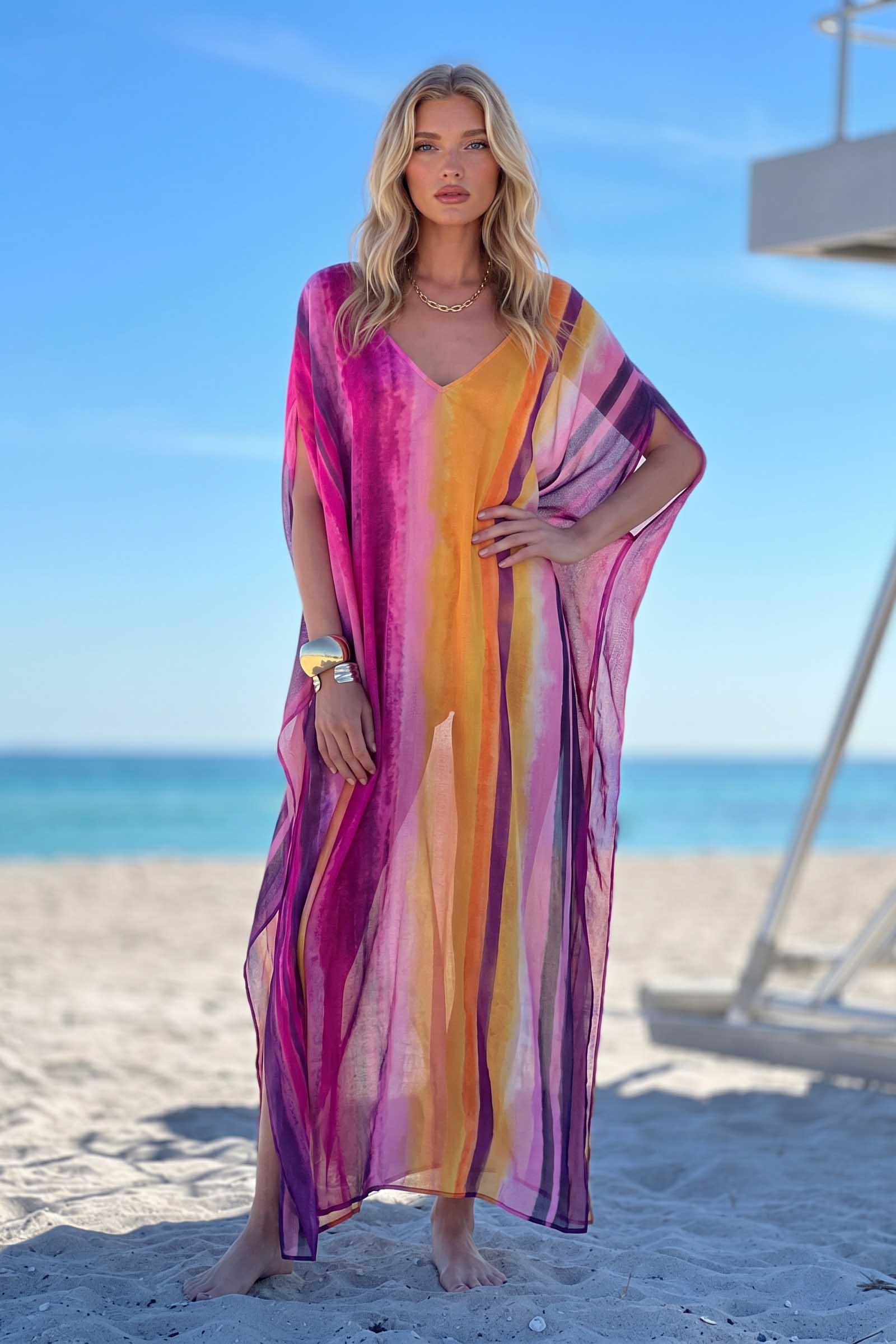 V-Neck Side Slit Printed Maxi Dress