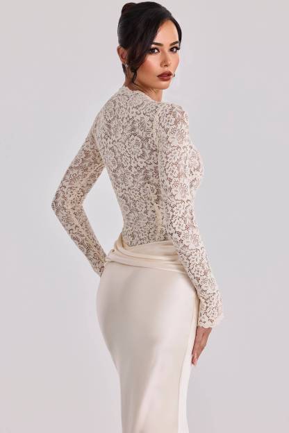 Lace Splicing Pleated Design Maxi Dress