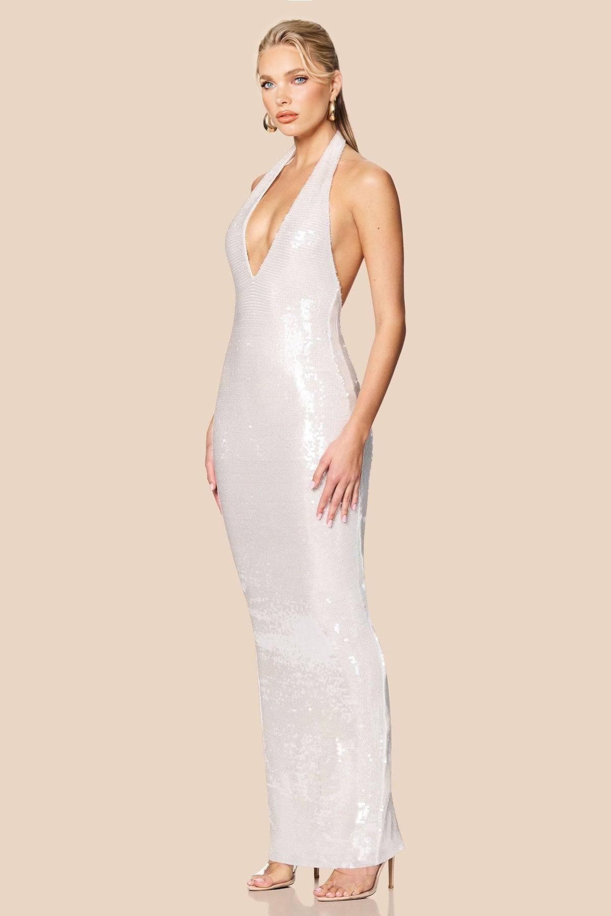 Halter-Neck Sequin Maxi Dress