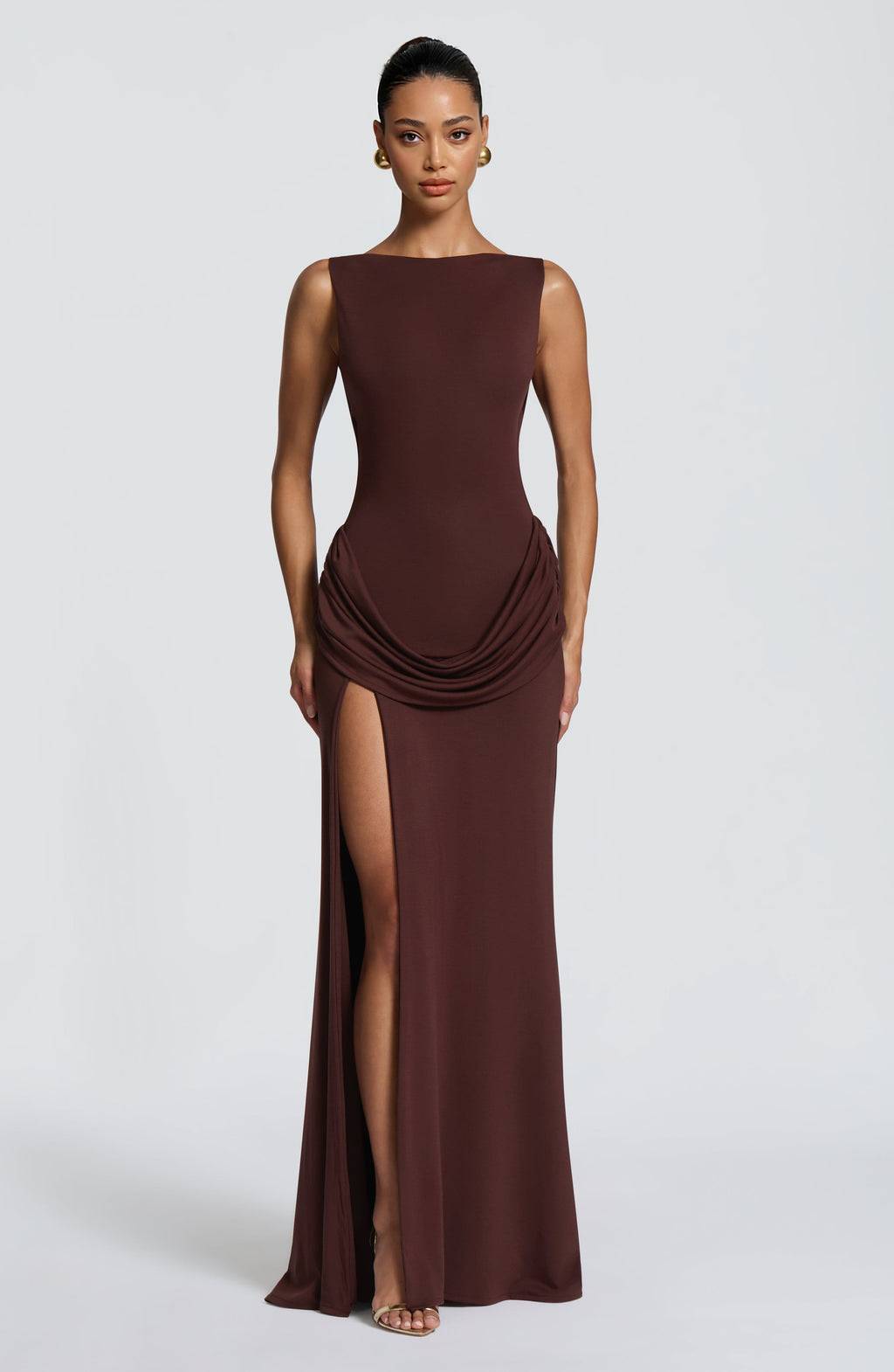 Pleated Design Slit Maxi Dress