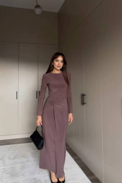 Pleated Front Slit Maxi Dress